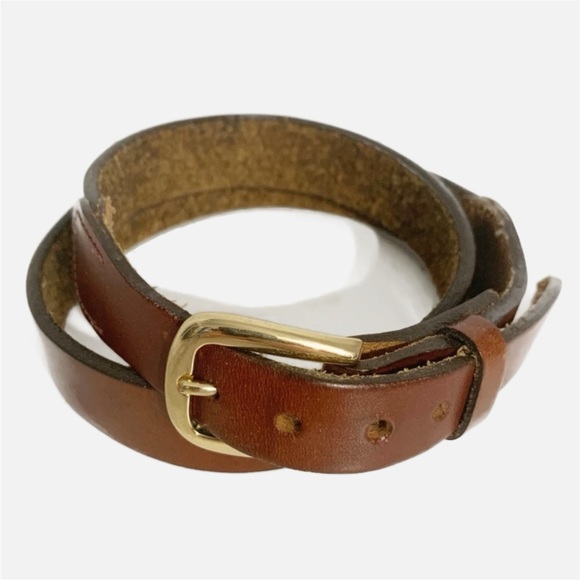 Unbranded Accessories - Unbranded Smooth Leather Belt Brass Toned Hardware Squared Belt Buckle 🟫